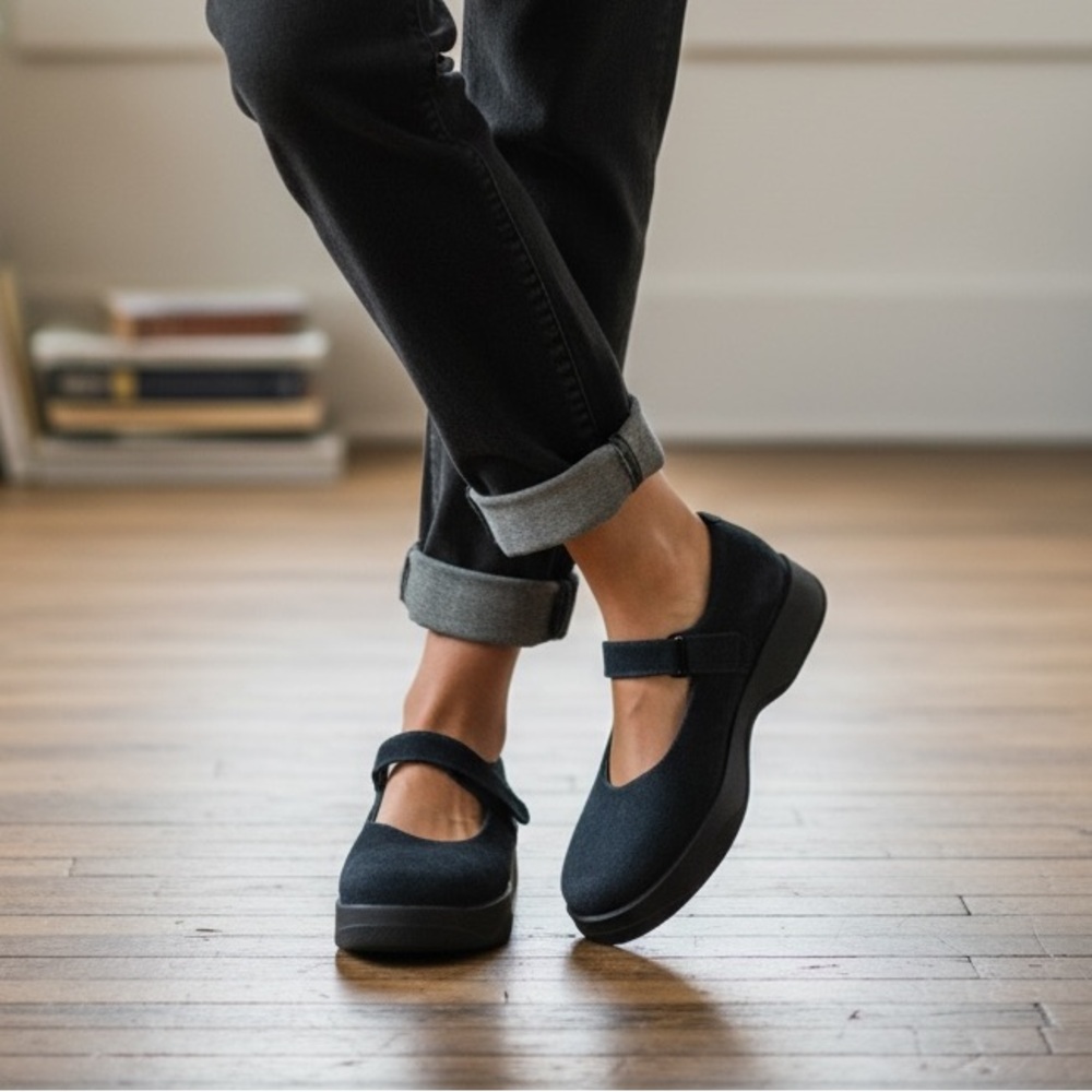 Vintage L.L. Bean Classic Black Suede Women's Mary Jane Chunky Shoes